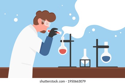 Chemical laboratory experiment, science research concept with chemist man scientist