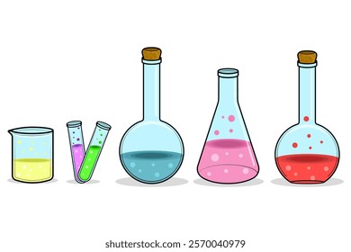 Chemical laboratory flask test tube collection. Experiment equipment.