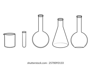 Chemical laboratory flask test tube outline collection. Experiment equipment.	