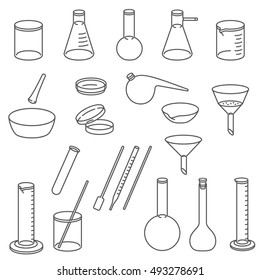 Handdrawn Chemistry Icons Chemical Laboratory Equipment Stock Vector ...