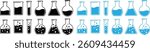 Chemical laboratory icon set. Chemical flask, beaker, test tube vector symbol isolated on transparent background. Ideal for science, chemistry, and research-themed projects. Vector illustration.