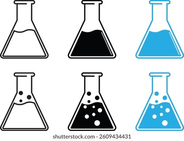 Chemical laboratory icon set. Chemical flask, beaker, test tube vector symbol isolated on transparent background. Ideal for science, chemistry, and research-themed projects. Vector illustration.