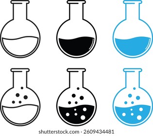 Chemical laboratory icon set. Chemical flask, beaker, test tube vector symbol isolated on transparent background. Ideal for science, chemistry, and research-themed projects. Vector illustration.