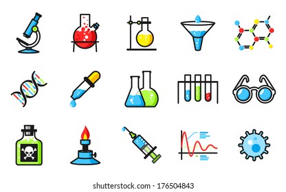 Chemical laboratory icons set