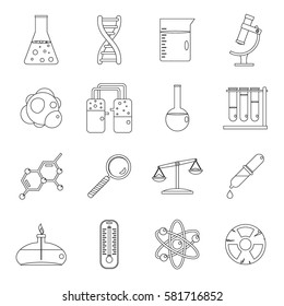 Chemical laboratory icons set. Outline illustration of 16 chemical laboratory vector icons for web