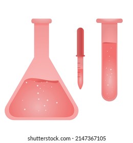 chemical laboratory, instruments for experiments, reagents, liquids, chemicals. Vector illustration isolated on white background