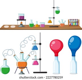 Ilustración de objetos químicos de laboratorio químico