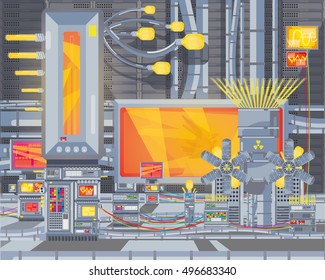 Chemical laboratory science and technology. Laboratory of nuclear synthesis and reactions.vector illustration in flat design
