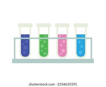 Chemical laboratory set. Chemical test tubes and flasks isolated on a white background. Simple flat style. Chemistry theme. Scientific research vector illustration