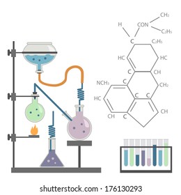 chemical laboratory. test tube, formula. Infographic flat Vector