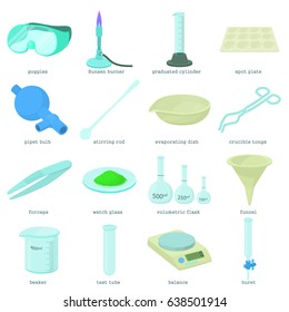 Chemical laboratory tools icons set. Cartoon illustration of 16 chemical laboratory tools vector icons for web