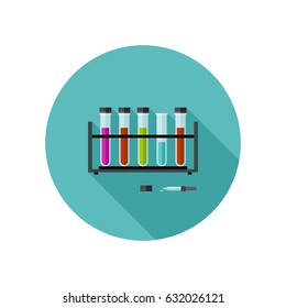 Chemical laboratory vector icon with test tubes. Flat illustration of chemical experiences.