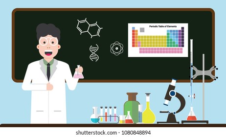 Chemical laboratory. Workplace. Flat design. vector illustration