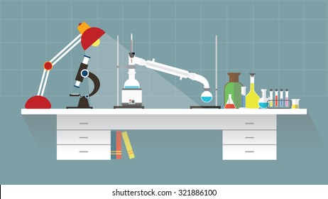 Chemical laboratory-organic. Workplace. Flat design. vector illustration