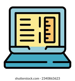 Chemical laptop icon outline vector. School study. Exam test color flat