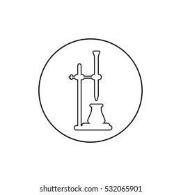 Chemical Line Icon. Chemistry Logo With Bulb, Burette And Stand. Titration In White And Black Colors. For Laboratories, Research Centers, Universities