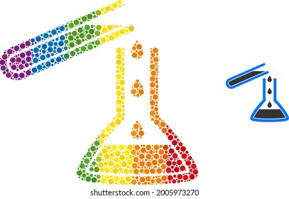 Chemical liquid glasses collage icon of round dots in various sizes and rainbow multicolored color tones. A dotted LGBT-colored chemical liquid glasses for lesbians, gays, bisexuals, and transgenders.