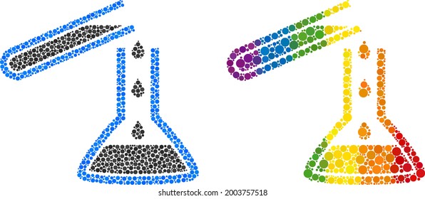 Icono de mosaico de gafas líquidas químicas de las manchas esféricas en varios tamaños y colores de espectro. Gafas químicas líquidas punteadas de color LGBT para lesbianas, gays, bisexuales y transgéneros.