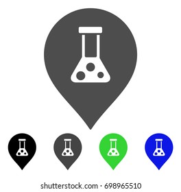 Chemical Map Marker flat vector illustration. Colored chemical map marker, gray, black, blue, green pictogram versions. Flat icon style for application design.