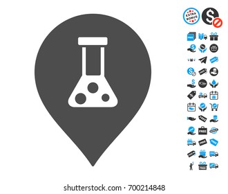 Chemical Map Marker grey pictograph with free bonus pictograms. Vector illustration style is flat iconic symbols.
