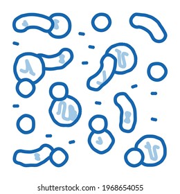 Microorganismos químicos esbozan un vector de icono. Dibujo de la línea de doodle azul dibujado a mano ilustración de símbolo aislado