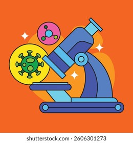 Chemical microscope and virus icon flat style vector illustration