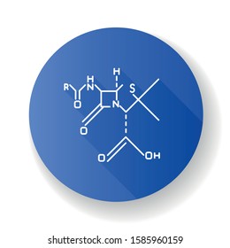 Chemical molecular formula blue flat design long shadow glyph icon. Bonding arrangement of atoms within molecules. Organic chemistry scheme. Compounds of element. Vector silhouette illustration