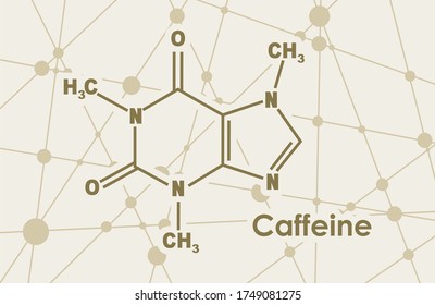 Fórmula molecular química de cafeína. Líneas conectadas con fondo de puntos.