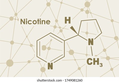 Chemical molecular formula of nicotine. Connected lines with dots background