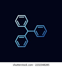Chemical Molecule with 3 Hexagons vector Chemistry concept blue line icon or design element on dark background