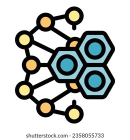 Chemical molecule icon outline vector. Collagen vitamin. Protein structure color flat