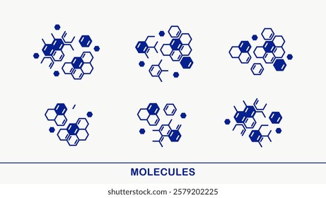 Chemical molecules vector icons set, chemistry science theme, laboratory research and experiments, pharmacology and healthcare.