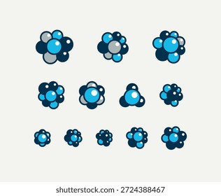 Chemische Moleküle, Vektorsymbole, Thema Chemie, Laborforschung und Experimente, Pharmakologie und Gesundheitswesen.