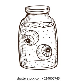 Chemical mug with human eyes. Halloween design element. Eps 10 vector illustration.
