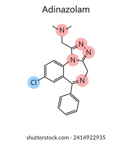 Chemical organic formula of Adinazolam diagram hand drawn schematic vector illustration. Medical science educational illustration