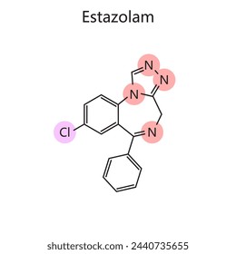 Chemical organic formula of Estazolam diagram hand drawn schematic vector illustration. Medical science educational illustration