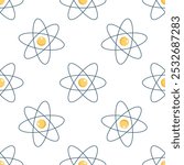 Chemical pattern. The nucleus of an atom with electron orbits. Infinite texture