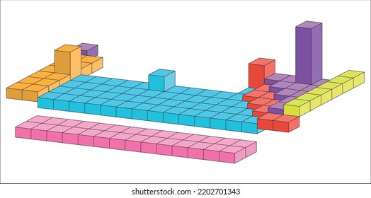 Chemical periodic table of the elements with color null vector illustration. Three-dimensional periodic table.   