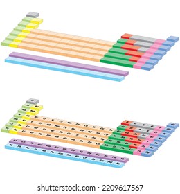 Chemical periodic table of elements with color cells illustration. Periodic element chemistry table illustration