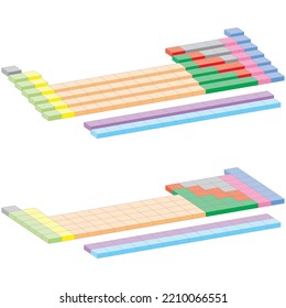 Chemical periodic table of elements with color cells illustration. Periodic element chemistry table illustration