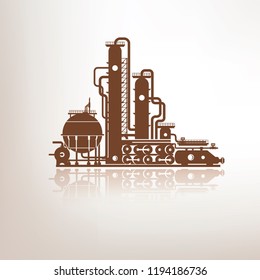 Chemical, Petrochemical Or Processing Plant, Heavy Industry Stylized Vector Symbol, Design Elements For Emblem