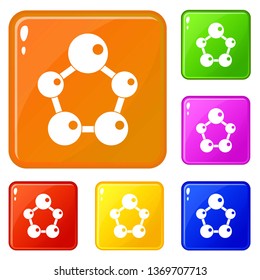 Chemical and physical atoms molecules icons set collection vector 6 color isolated on white background