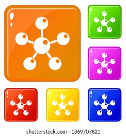 Chemical and physical atoms molecules icons set collection vector 6 color isolated on white background