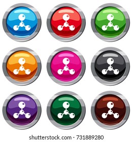 Chemical and physical atoms molecules set icon isolated on white. 9 icon collection vector illustration