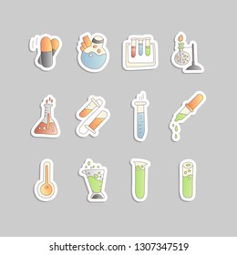 Chemical and physical test tubes, set of icons in cartoon style. Test tubes for experiments of scientists, science test tube icon collection