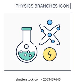 Chemical physics color icon. Investigates physicochemical phenomena. Using atomic and molecular techniques. Physical branches concept. Isolated vector illustration
