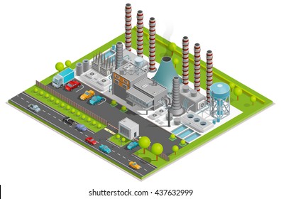 Chemical Plant Isometric Concept With Factory Pipes Fuel Containers Industrial Buildings Automobile Parking Vector Illustration 