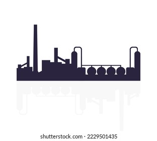 Chemical plant, Petrochemical industry silhouette logo design. Oil refinery plant form industry petroleum zone, Refinery equipment pipeline steel and oil storage tank vector design and illustration.