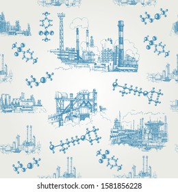 Chemical plant, the production of polymers, hand-drawn vectot sketch