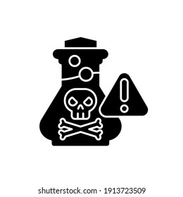 Chemical Poisoning Black Glyph Icon. Cleaning Supplies. Toxic Household Products. Overdose On Vitamins And Medicines. Using Pesticides. Silhouette Symbol On White Space. Vector Isolated Illustration